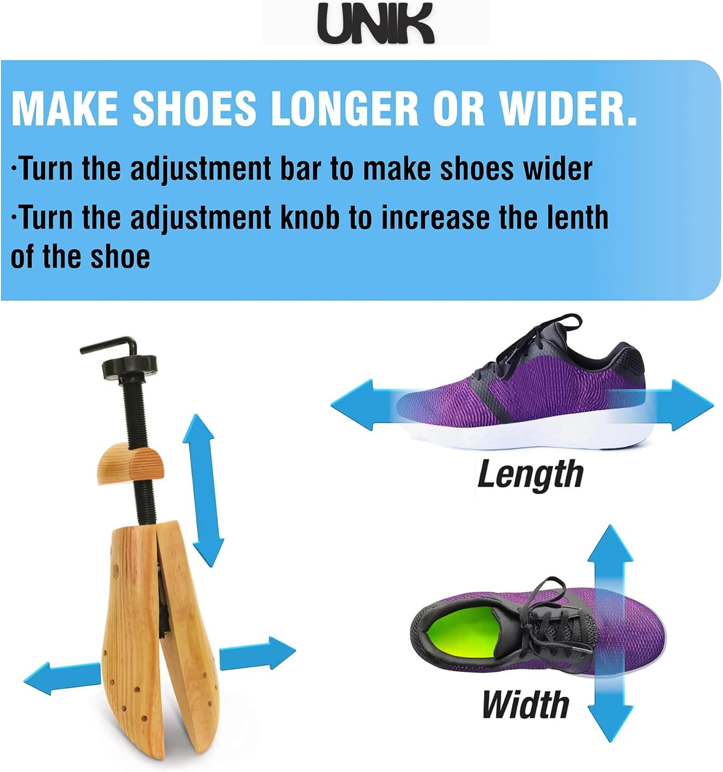 Premium 4-Way Shoe Trees – Professional Shoe Stretchers for Men & Women | Adjustable Width & Length | Relieves Pressure, Prevents Creases & Maintains Shoe Shape | Durable Wood & Metal Construction