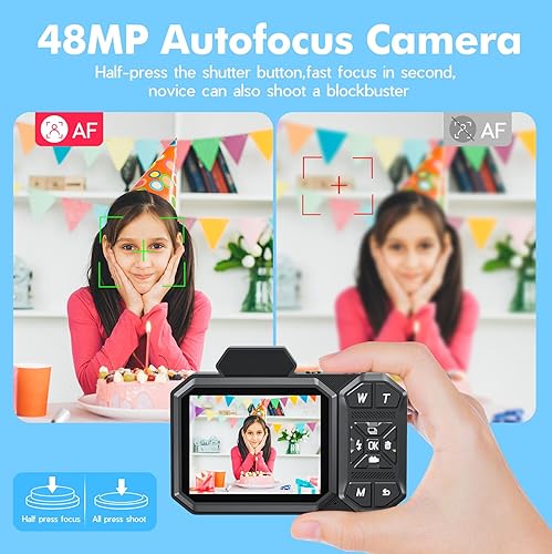 Miniatura 5 de Cámara digital, 48 MP HD enfoque automático antivibración 18X zoom digital Vlogging, cámaras digitales apuntar y disparar con tarjeta SD de 32 G,