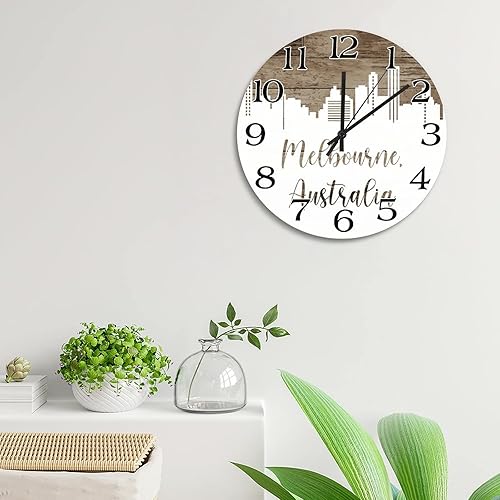 Miniatura 4 de Melbourne Skyline Silhouette Reloj de pared Australia Melbourne Cityscape Relojes de pared grandes de madera funciona con pilas de 15 pulgadas,