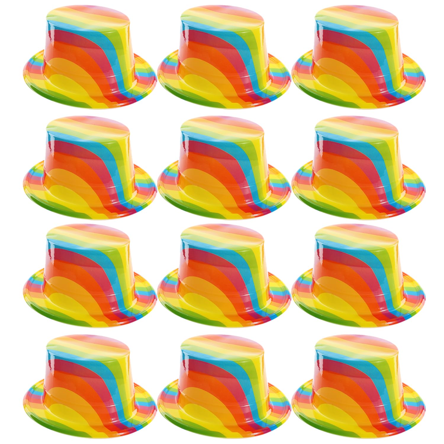 Rainbow Pride Top Hats - Pack of 12 - Plastic Top Hats with Rainbow Print - Perfect Accessory for Pride Month, Pride Marches and Pride Events โ image 1