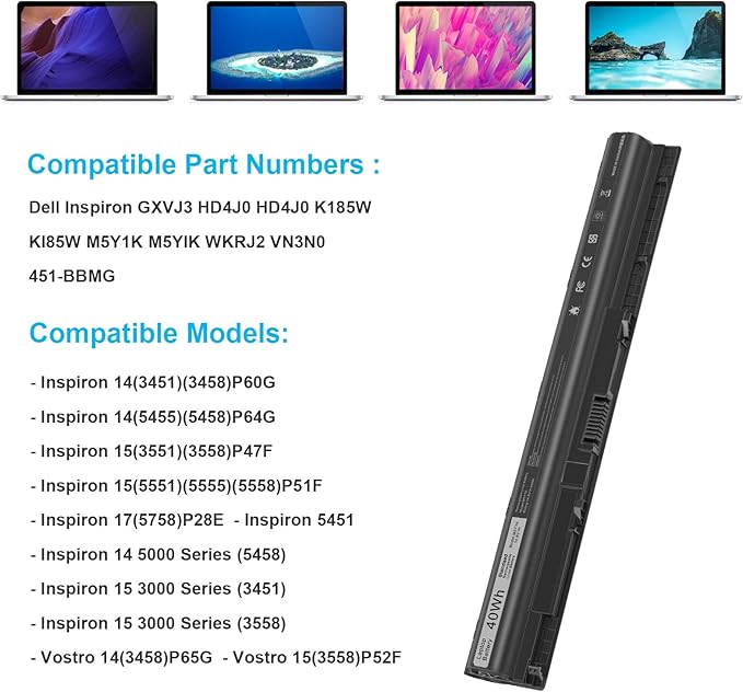 Batería Futurebatt M5Y1K 40Wh 14.8V para Dell Inspiron miniatura 3