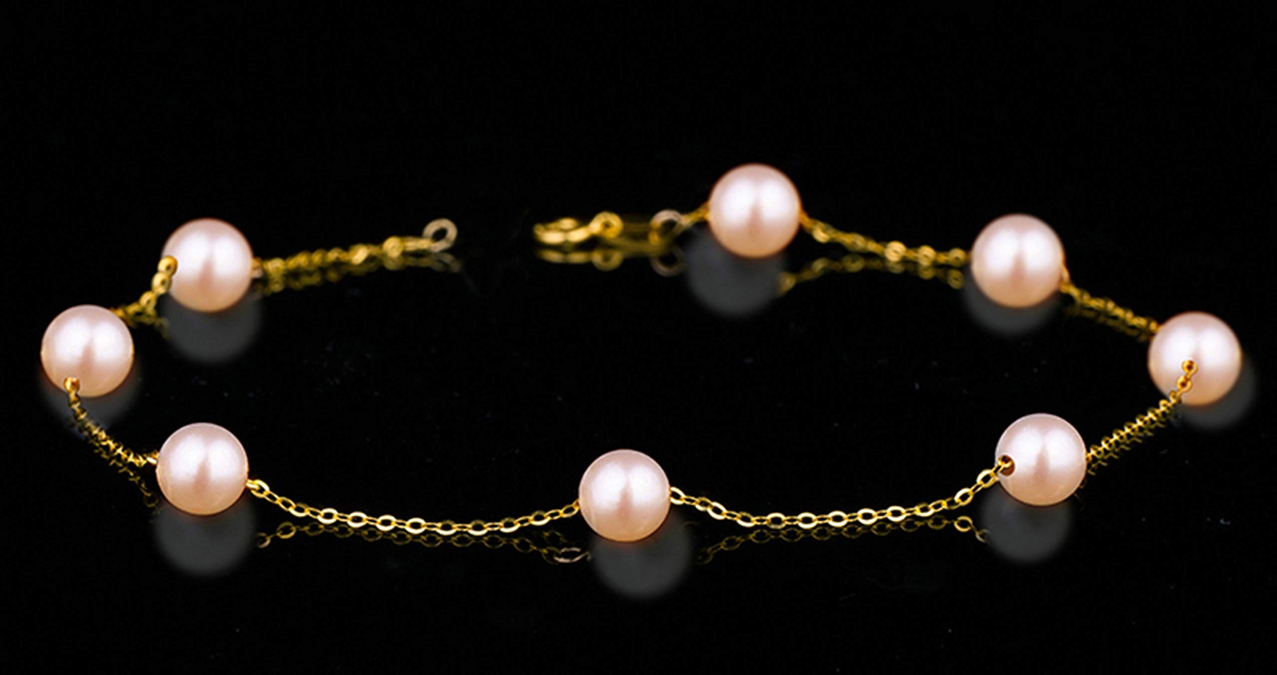 Epinki Tobillera Oro 18 Kilates, Perla Joyas Mujer 8 Tobillera Pulsera Mujer 24CM Cadena Ajustable