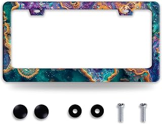 Colorful Marble License Plate Frame Stainless Steel License Plate Holder | Funny Car Decoration With Screws and Holes 6.3x12.2 Inch,Easy To Install,Smooth Edges,Durable,Auto Accessory For Women Men