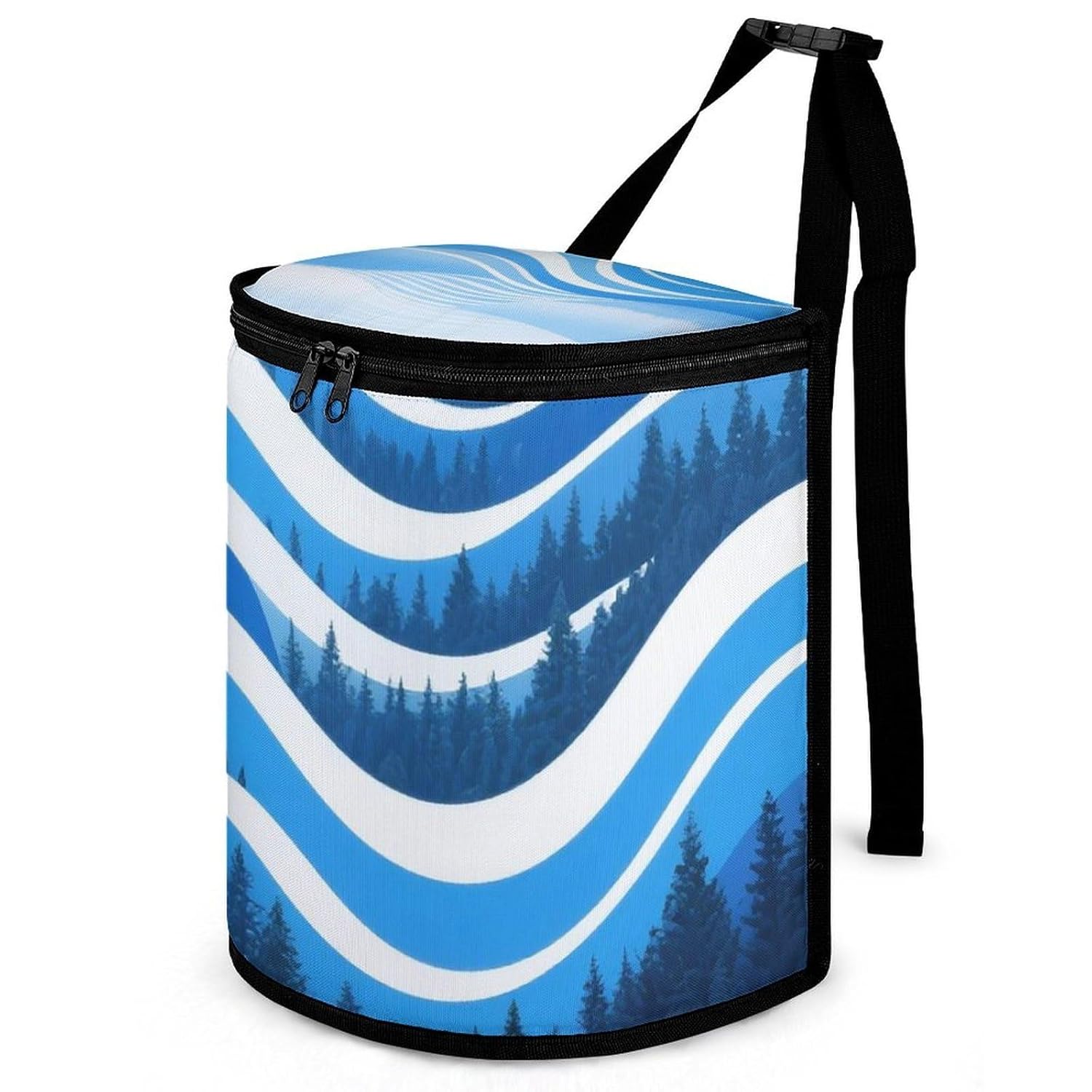 MUSM Leakproof Car Trash Can 2.5 Gallon, Durable Automotive Garbage Bag with Waterproof Liner, Forest Abstract Wave Trash Bag for Car, Truck, RV & Bathroom