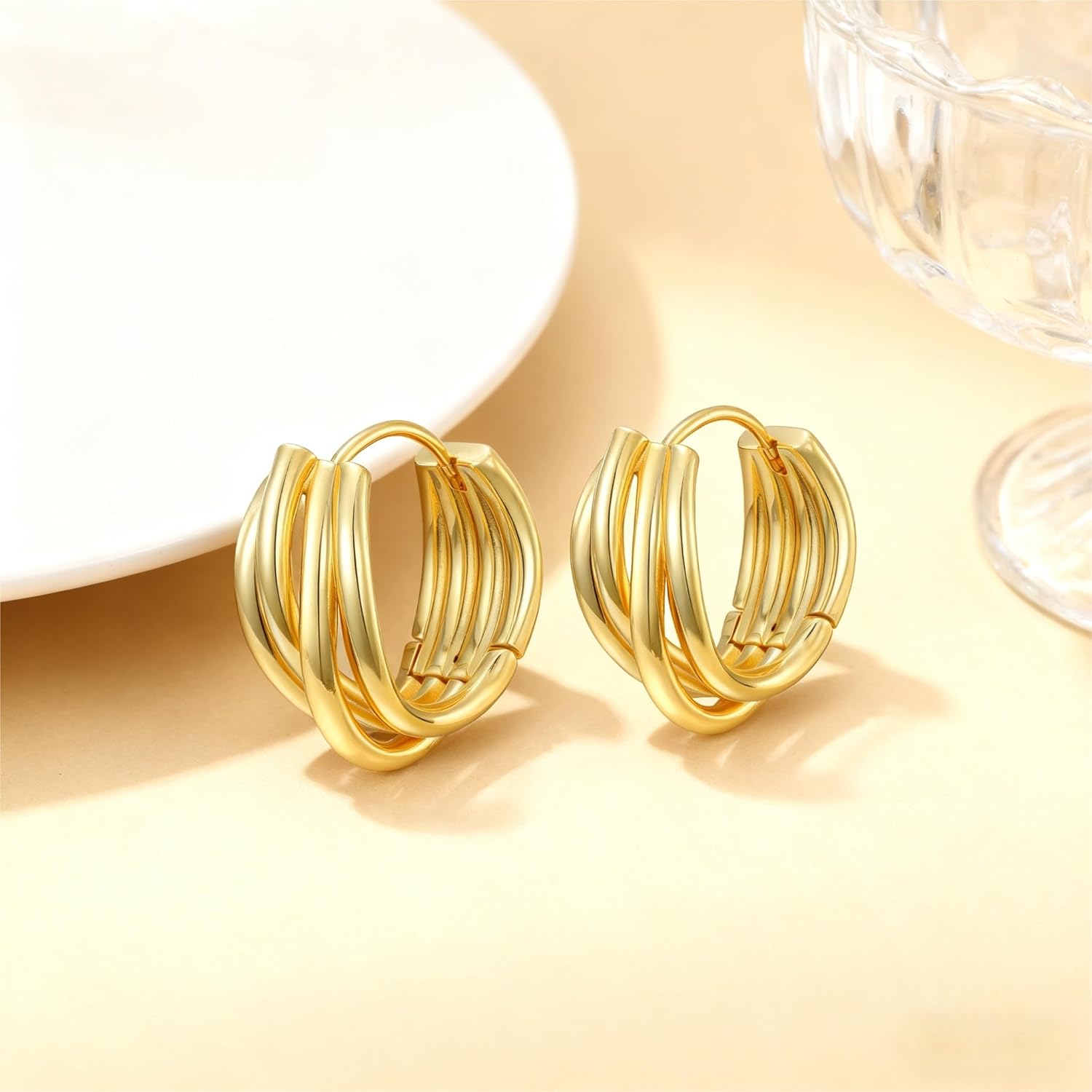 14K Gold Plated Earrings for Women Gold Hoop Earrings for Women Trendy with Intertwined Lines Blends Art and Elegance Chunky Hoop Earring Womens Statement Earring 20mm - Image 7