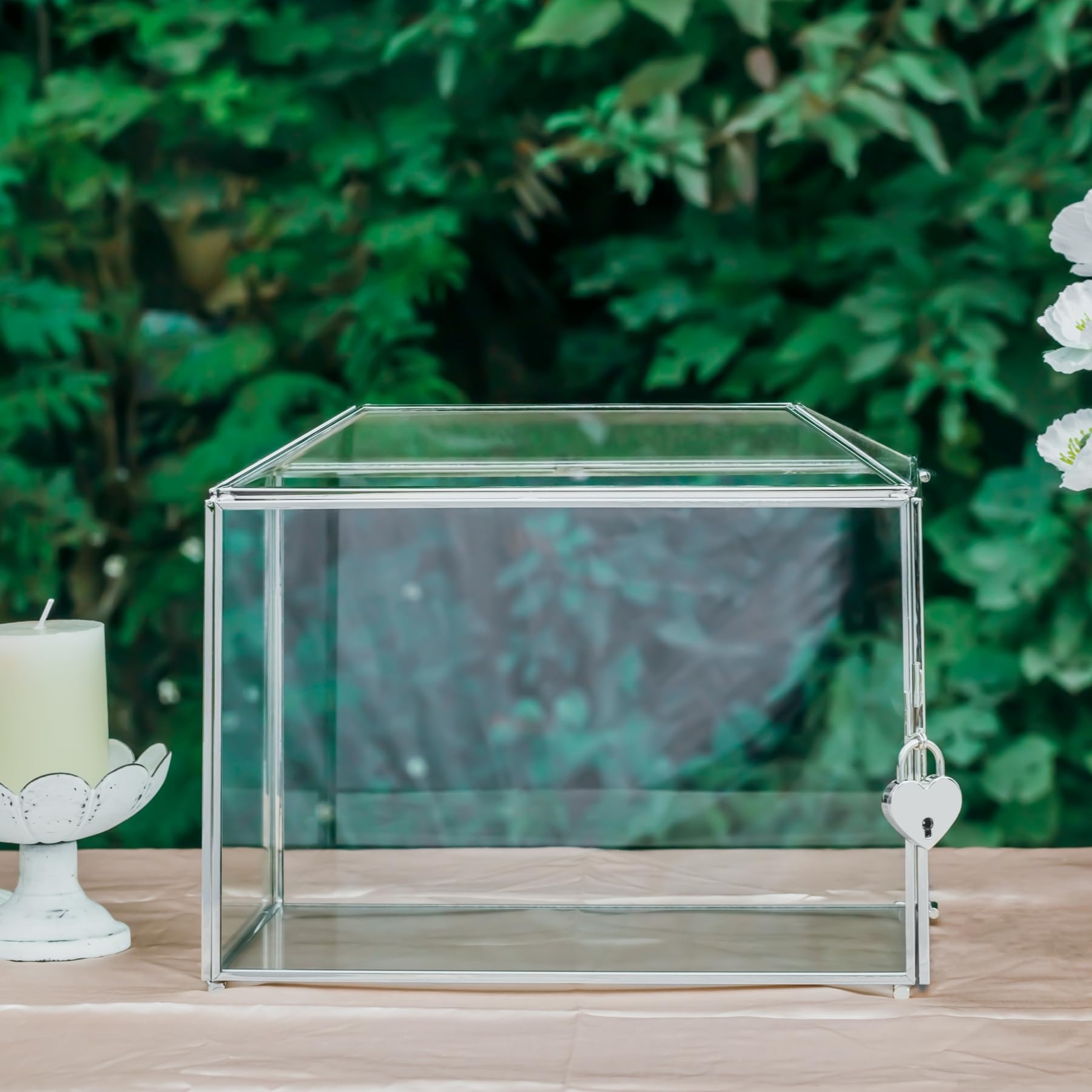 NCYP 26cm Boîte à Cartes en Verre de Mariage avec Fente et Serrure, Géométrique Argent Faite à la Main pour les Réceptions de Fête D'anniversaire (Boîte en Verre et Serrure Uniquement)