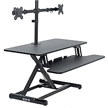 VIVO Electric Height Adjustable 36 inch Standing Desk Converter with Dual Monitor Stand for 13 to 30 inch Screens, Sit Stand Monitor Mount and Desk Riser, Black, DESK-KIT-VE36B2