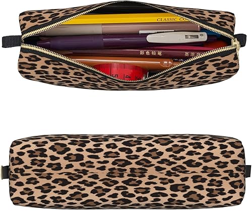 Miniatura 3 de IMPCOKRU Bolsa pequeña para lápices de estudio, bolsa para llaves, leopardo marrón, estuche de almacenamiento de papelería para escuela, oficina,