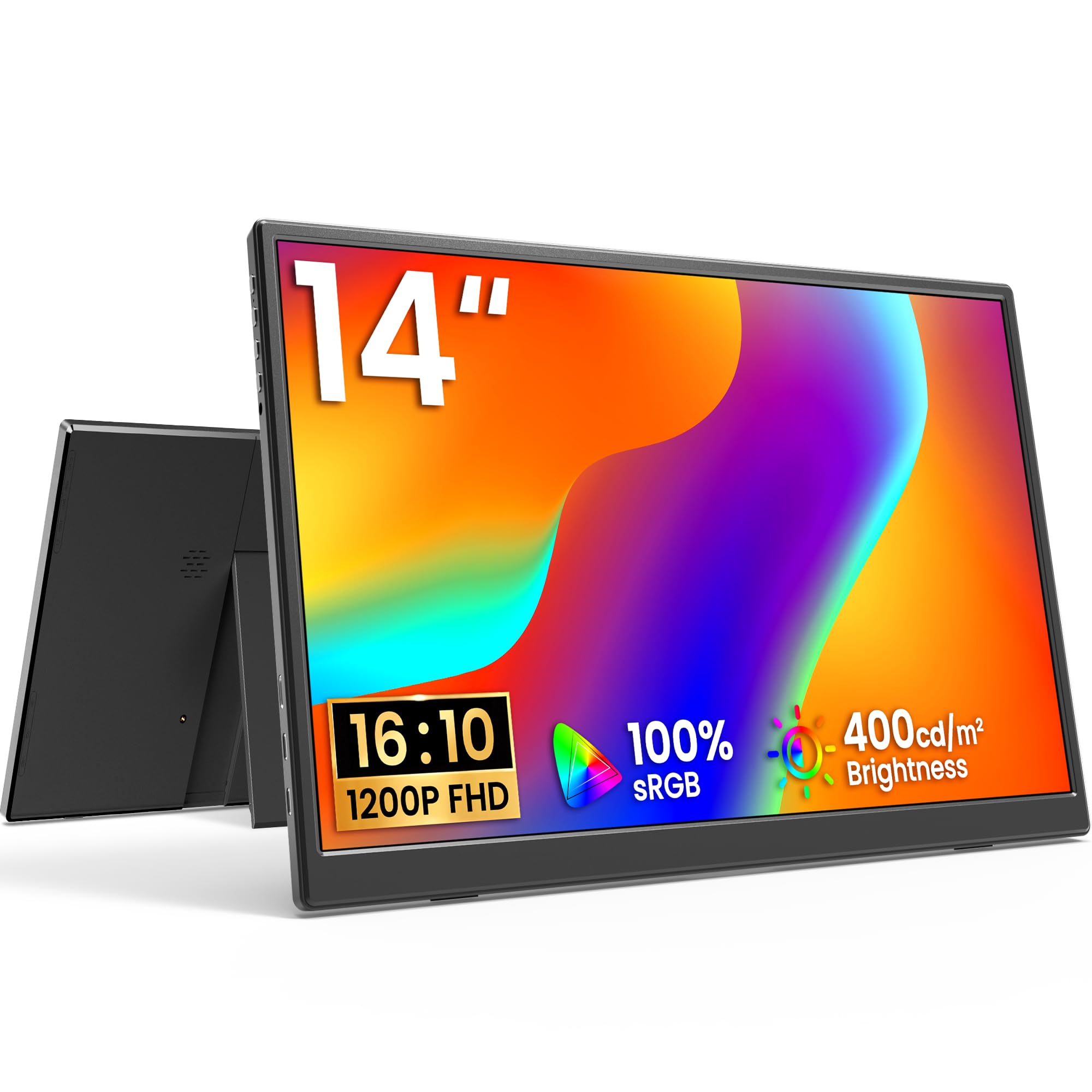 Photo 1 of ***FACTORY SEALED***
KQC 14 Inch Portable Monitor FHD 1200P, Ultra-Slim USB-C HDMI Plug & Play External Display, 100% sRGB Dual Speakers, Travel Laptop Monitor with Stand for PC Phone Xbox PS4/5