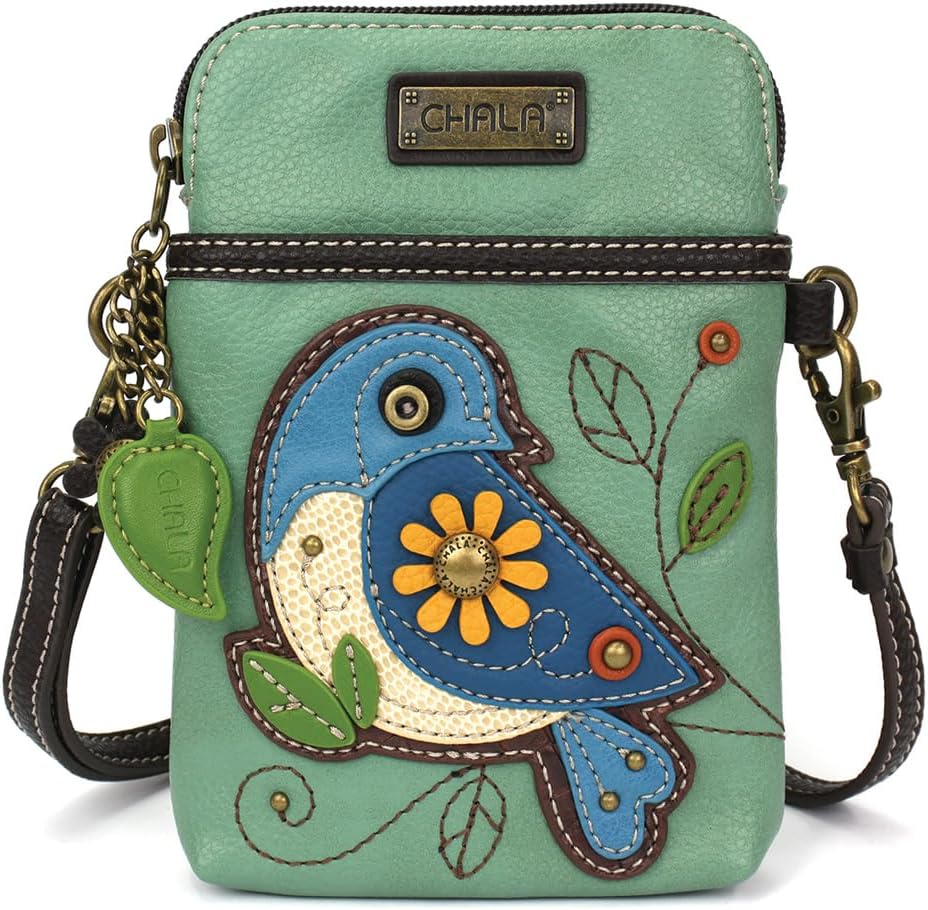 CHALA Bird Collection Cell Phone Crossbody Purse-Women PU Leather/Canvas Multicolor Handbag with Adjustable Strap