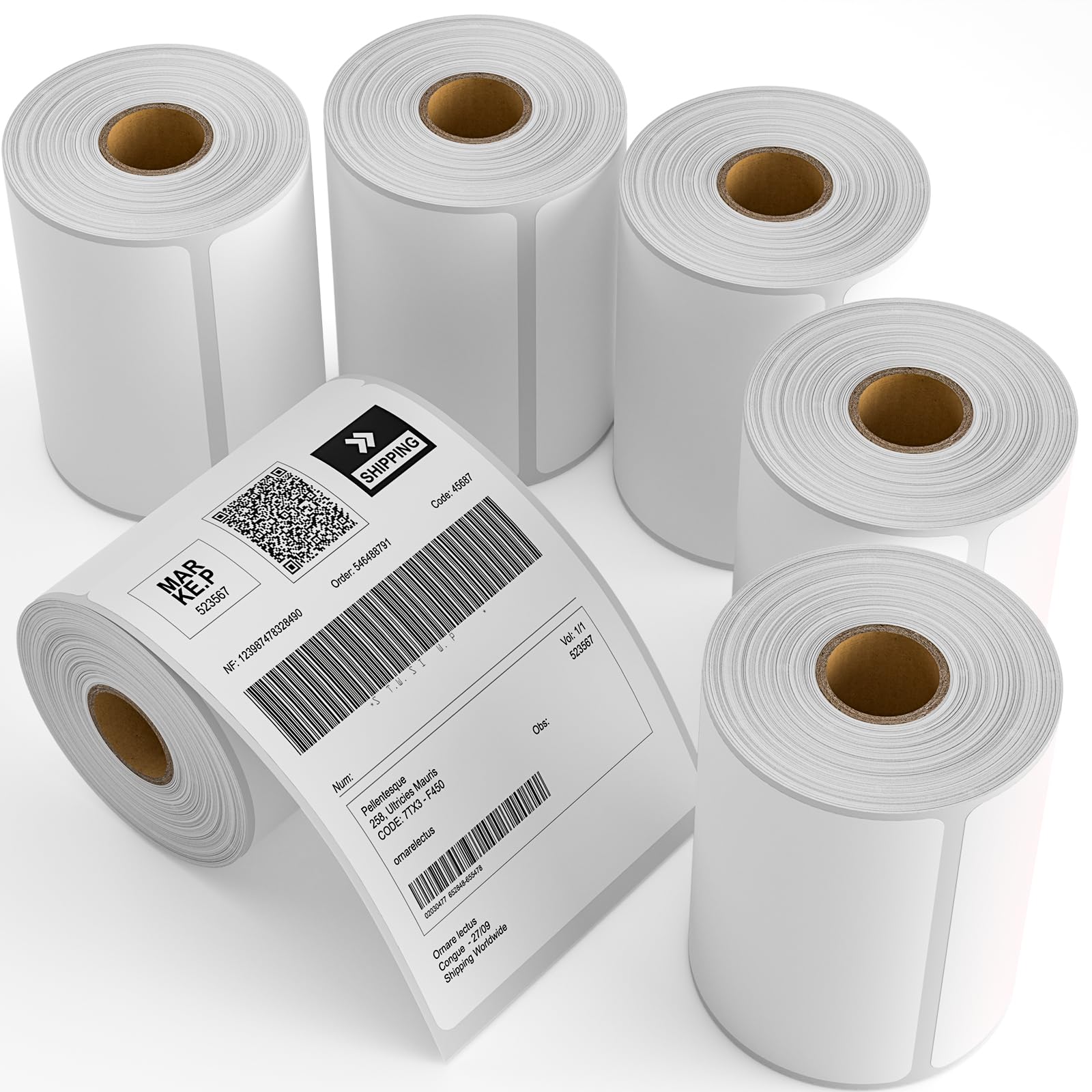 6 Rolls 4" x 6" Direct Thermal Printer Label, 250 Labels/Roll, Total 1500 Thermal Shipping Labels, Strong Adhesive, Commercial Grade, Perforated,