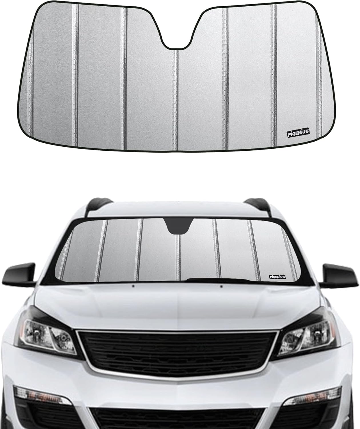 Windshield Sunshade for Chevy Traverse 2013-2017 GMC Acadia 2013-2017, Reversible Silver/Black