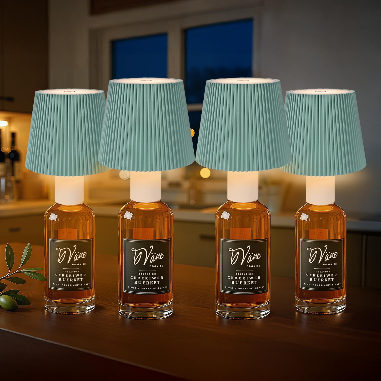 Ketom 4 Stück Flaschenlampe Aufsatz LED Aufladbar, IP54 Wasserdicht Lampenschirm für Flasche, Akku Lampe für Flasche LED USB, 3 Farbtemperaturen & Dimmbare, Touch Control, für Bar Balkon, Mintgrün