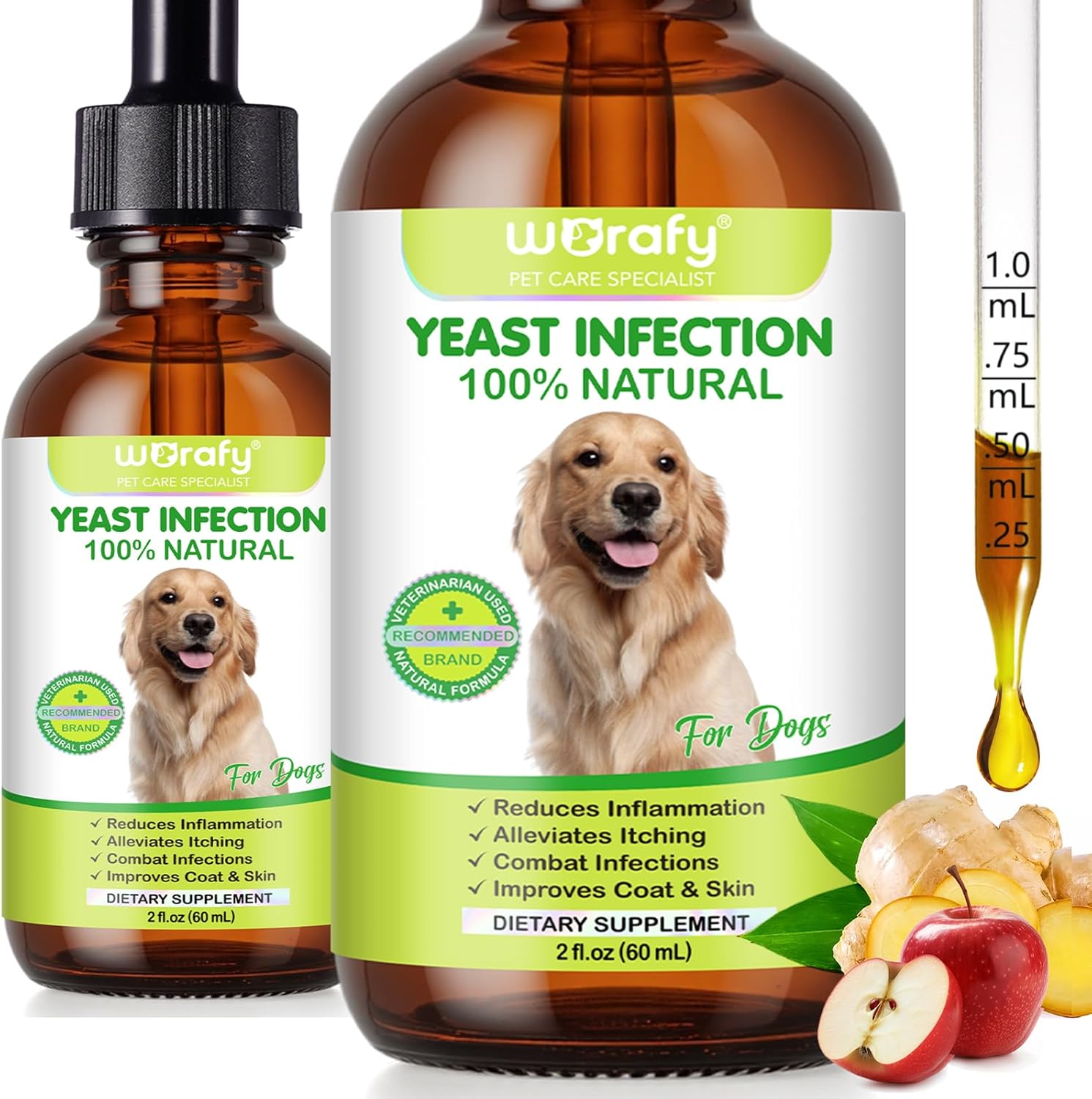 Natural Dog Yeast Infection Treatment for Itchy Skin, Ears & Paws, Soothes Irritation & Relieves Discomfort from Allergies, Supports Healthy Itch Relief, Improves Coat & Skin, Herbal Supplement Drops - Image 1 of 8
