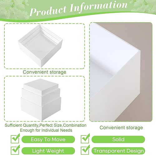 Miniatura 3 de Beeveer 1 juego de elevadores de buffet de acrílico blanco cajas elevadores de alimentos para exhibiciones con fondos huecos para mesa de postre