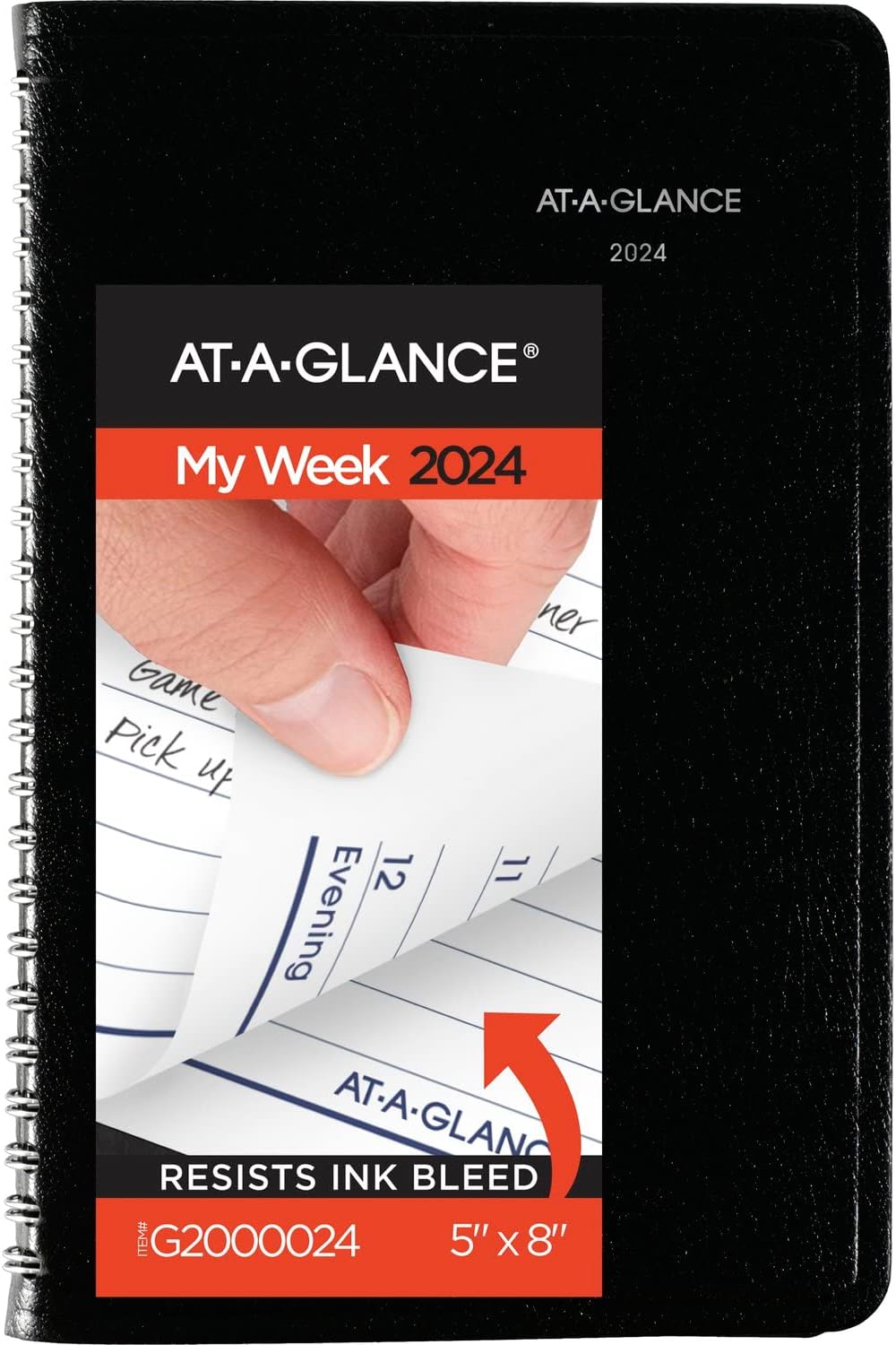 2024 Weekly Appointment Book & Planner, DayMinder, 5" x 8", Small, Spiral Bound, Black (G2000024)