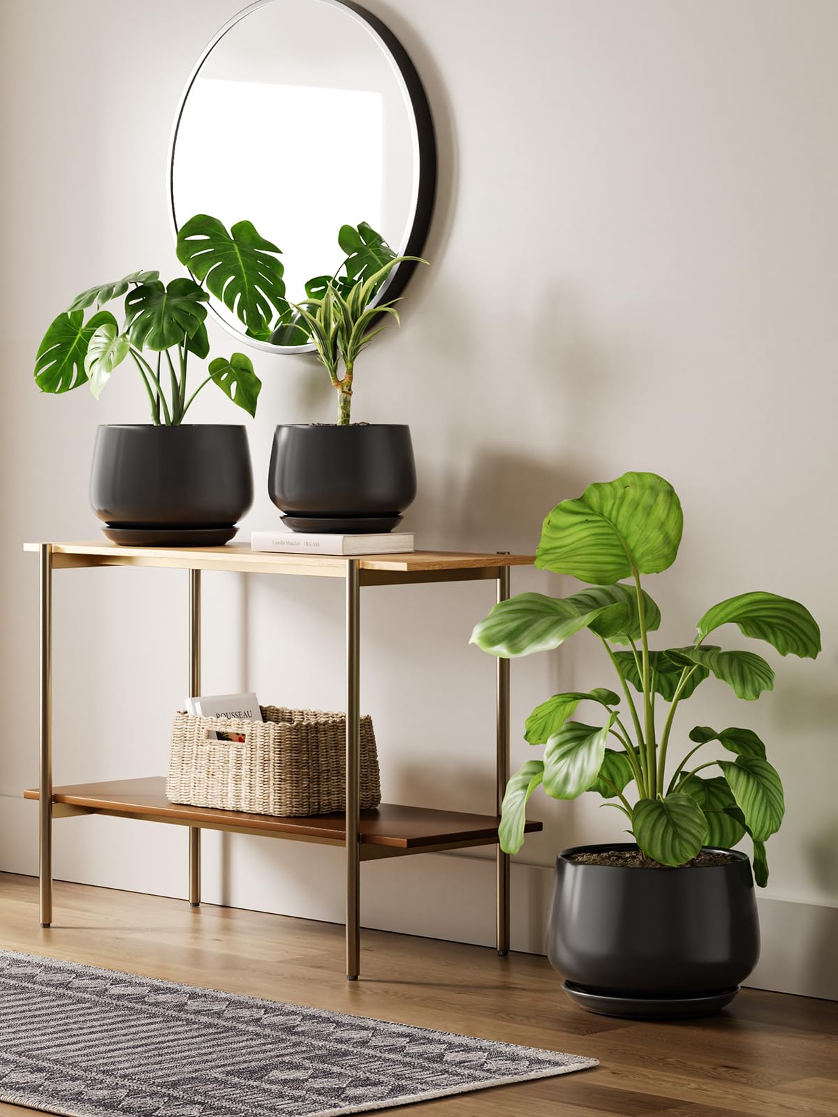 LE TAUCI Blumentopf Keramik, 30 cm Übertopf für Pflanzen, Pflanztopf mit Drainagelöchern und Untersetzer, Stilvoll und Langlebig, Blumentopf für Innenbereiche, Geschenk für Mama, Schwarz