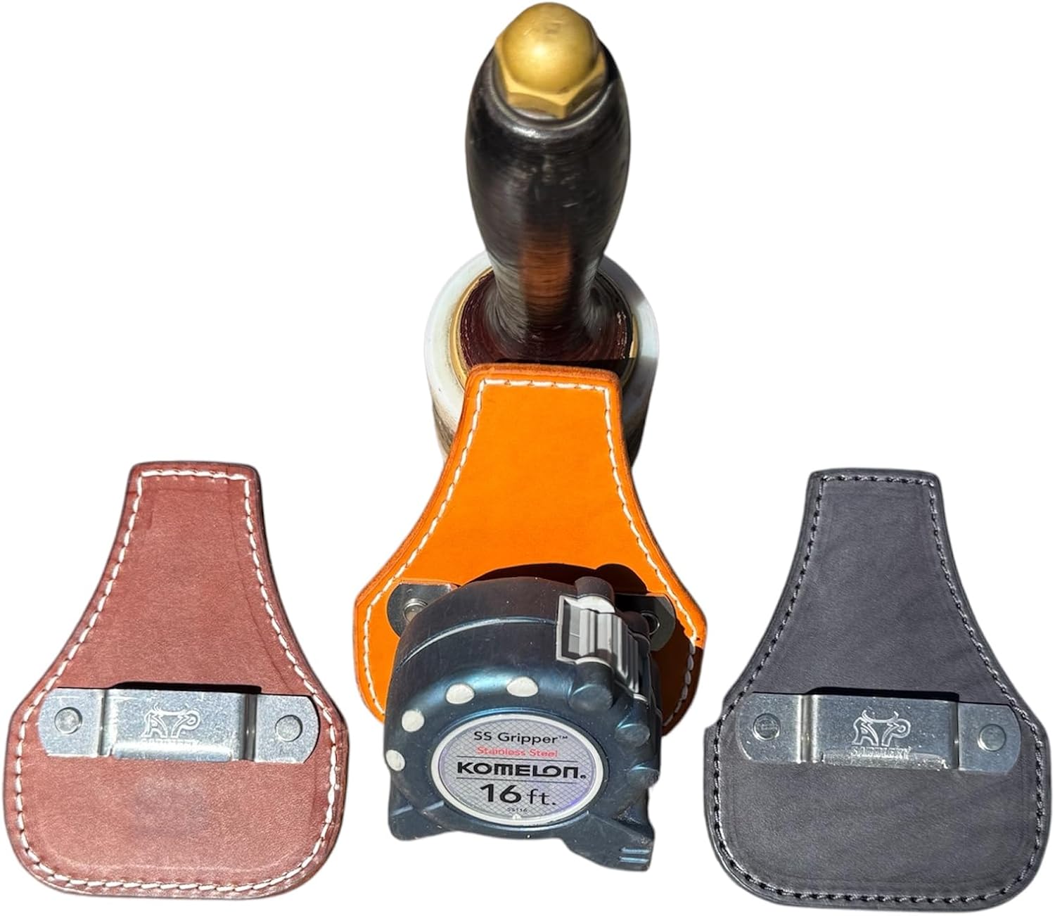 Low Profile Leather Tape Measure Holder with Belt Clip (Black)