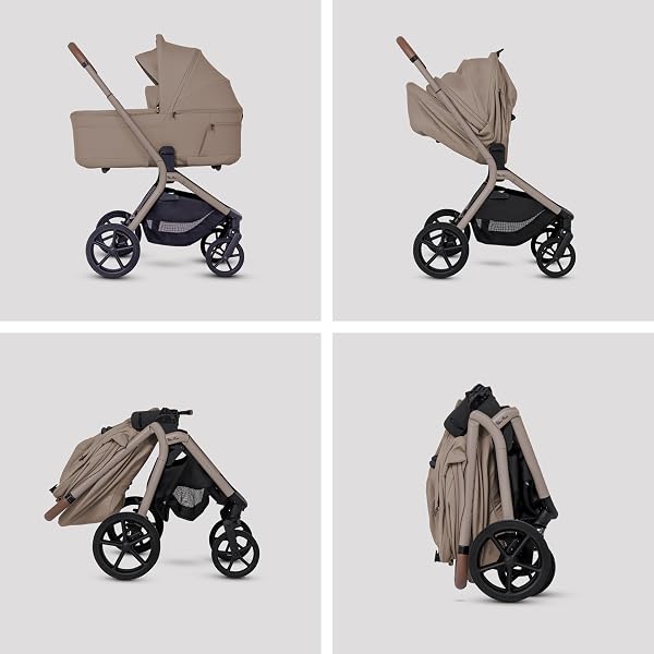 Silver Cross Breez Travel System - Compact Lightweight Pushchair & 360 Infant Carrier Car Seat Bundle - One-Hand Fold Pushchair with Lie-Flat Seat - Birth to 4 Years (22kg) - Champagne - 3