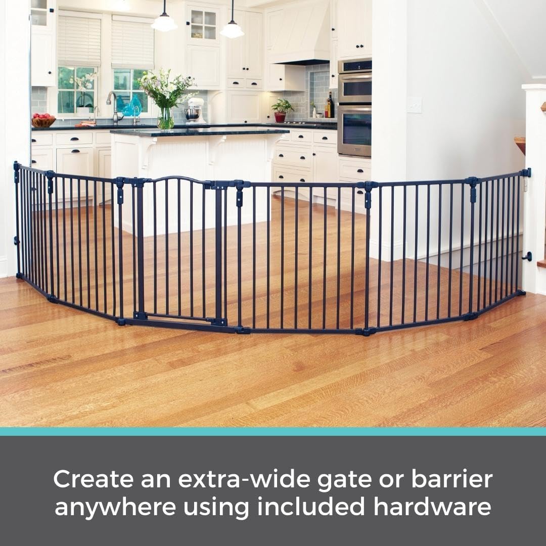 Toddleroo by North States 3 in 1 Arched Decor Metal Superyard 6 Panel Play Yard & 72” Wide Deluxe Décor Baby Gate: Sturdy Safety gate with one Hand