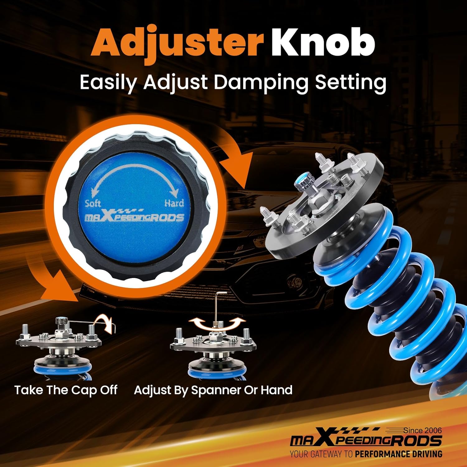 maXpeedingrods Coilover for Ford Mustang S-197 2005-2014, for Ford Mustang GT S-197 2005-2014, 24 Levels Damper Adjustable Coilovers Suspension Kit, Height Adjustable T6 Upgraded Lowering Kits Blue