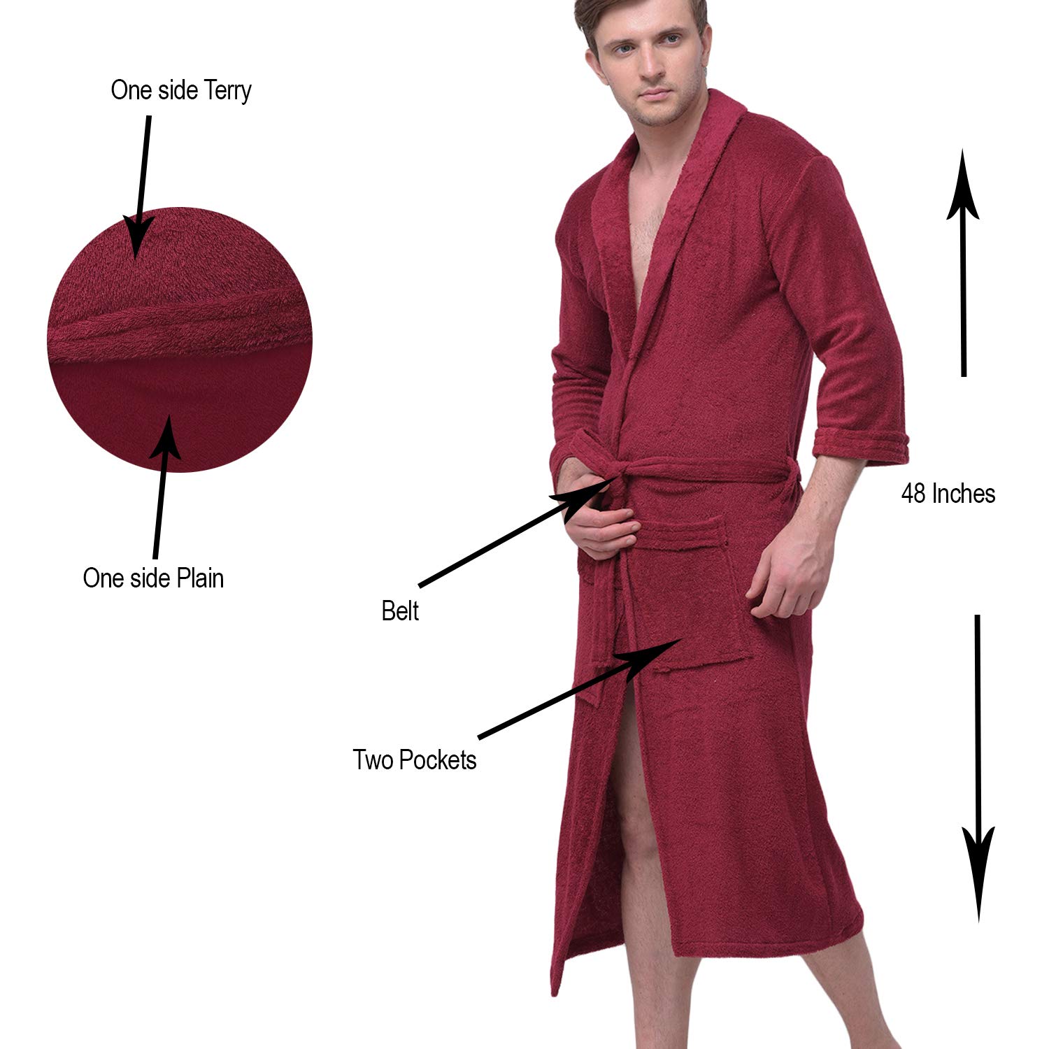 Comfortlooms Men's Bath Robe | Full Sleeve Cotton Comfortable and Durable Bathrobe - Suitable for Birthday/Anniversary/Diwali/Couple/wedding Gift | Maroon 3