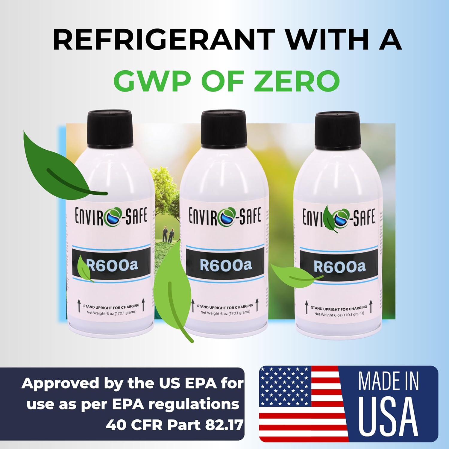 R600a Refrigerant - 6oz Upright Self Sealing Style Top for HVAC & Refrigeration Use | 99.7% Purity | EPA Approved Hydrocarbon (3 Cans and Recharge Kit)