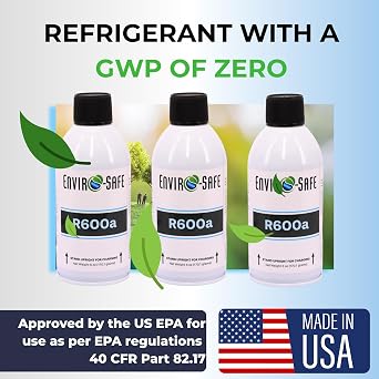 R600a Refrigerant - 6oz Upright Self Sealing Style Top for HVAC & Refrigeration Use | 99.7% Purity | EPA Approved Hydrocarbon (3 Cans Only)