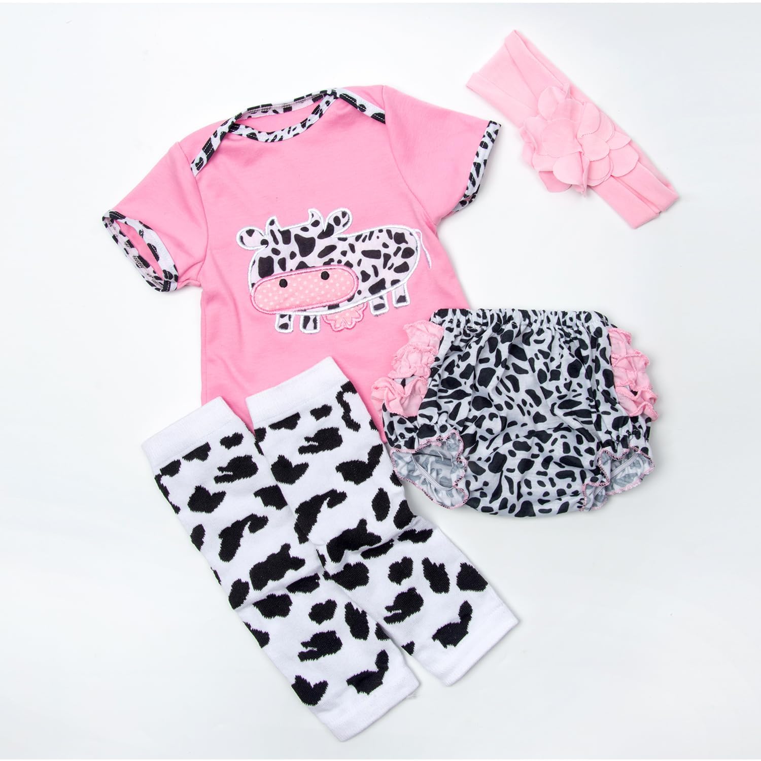 Ropa de muñecas de bebé  Reborn de 4 piezas, trajes de vaca lechera rosa para muñecas Reborn de 20 a 22 pulgadas, ropa de bebé recién nacida para niña 5