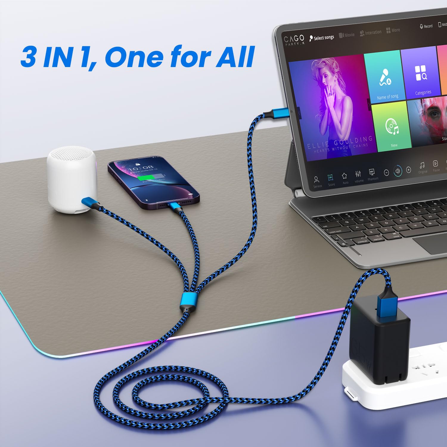 MPATIBY Kabel do ładowania Multi (3 szt. 4FT), kabel do ładowania 3 w 1 do wielu urządzeń, kabel ładowarki USB-A z portem USB typu C, micro USB i portem IP do iPhone'a 16/15/14/13/iPada/Androida