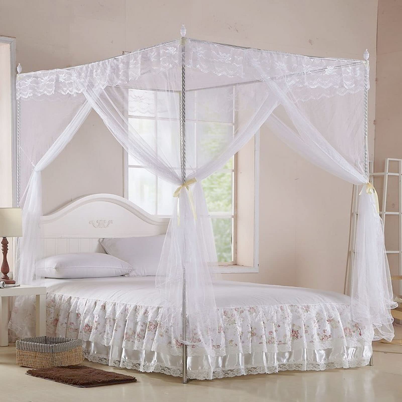 Alvinlite 4 Corner Post Net, Princess Bed Canopy, Breathable Bed Curtain Full Queen Size Bedroom Decoration #22 (120 * 200 * 200)
