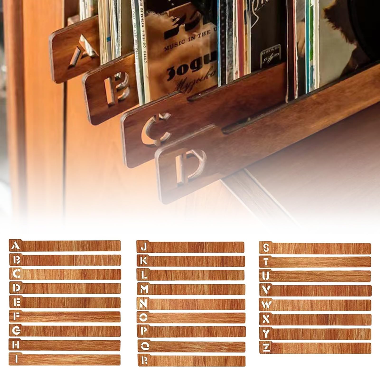Bocguy 26 Pcs Separatori di Dischi in Vinile, Divisori per Dischi, A alla Z 26 Alfabetico, divisori per Dischi in Legno, Separatori per Alfabeti, CD, DVD, Media e Libri, 36 x 4 cm