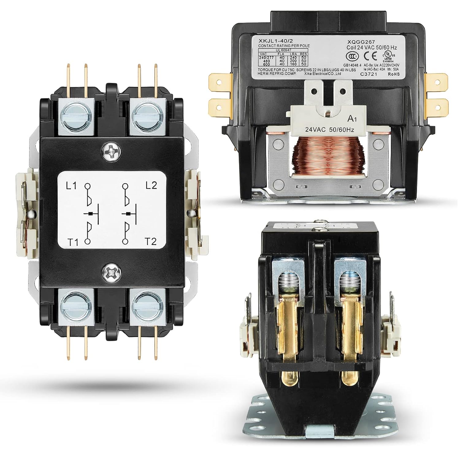 Buy 2 Pole AC Contactor, Generic Heavy Duty 40Amp 24V Coil Air