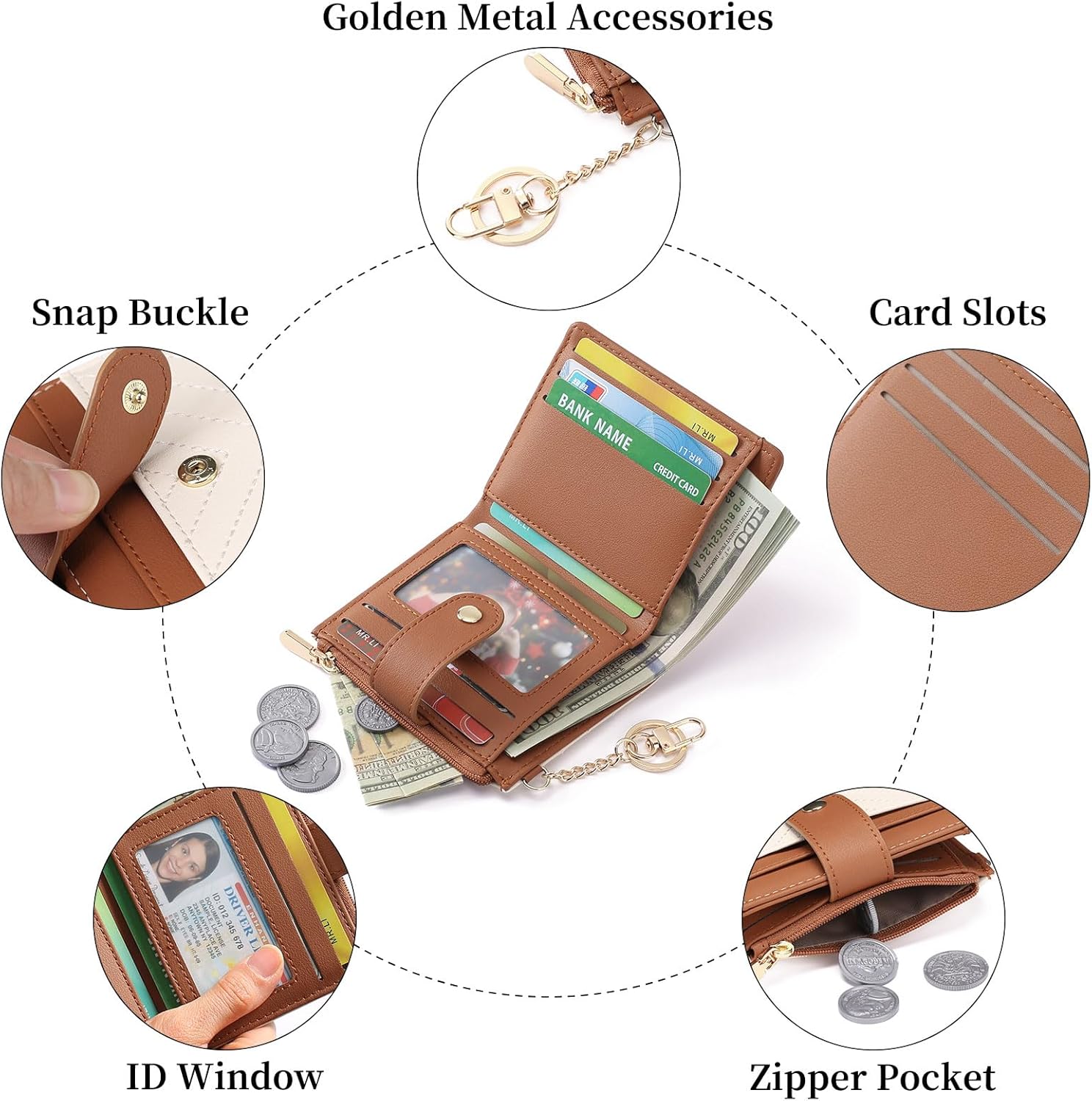 GAEKEAO Slim Wallet for Women, RFID Blocking Credit Card Holder Bifold Wallet with Zipper Coin Pocket, ID Window - Image 6