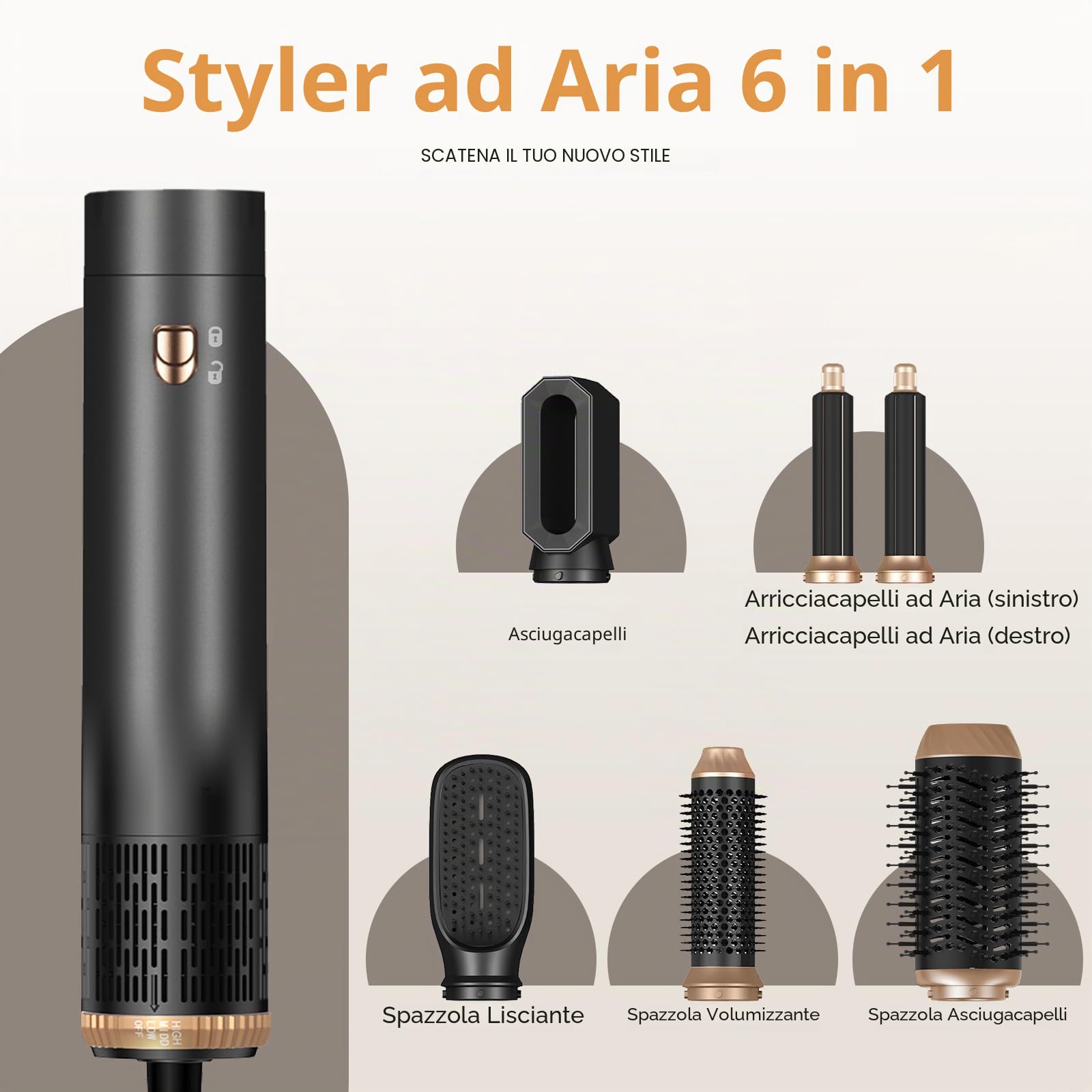 Air Styler Pro - Asciugacapelli 6 in 1, 1000 W, spazzola soffiante per capelli, spazzola per asciugacapelli, multifunzione, per capelli ricci e lisci, temperatura velocità del vento regolabile