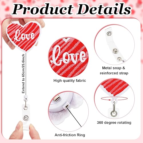 Miniatura 3 de Whaline 8 carretes de insignia de fieltro para el día de San Valentín, gnomo, animales, corazón, camión, soporte retráctil con clip de cocodrilo