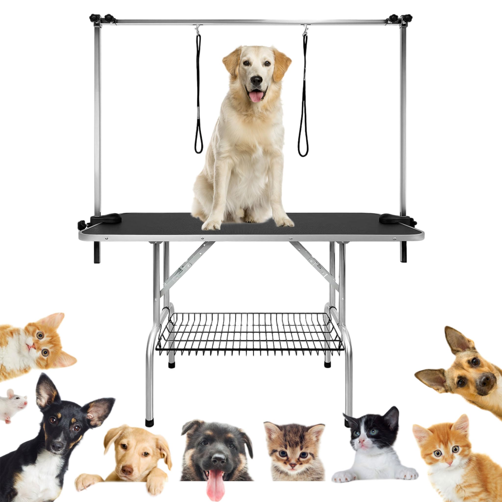 UISEBRT mesa de cuidado de perros con fuelle ajustable en altura, soporte de hasta 100 kg para perros y gatos, 113 x 60 x 76 cm