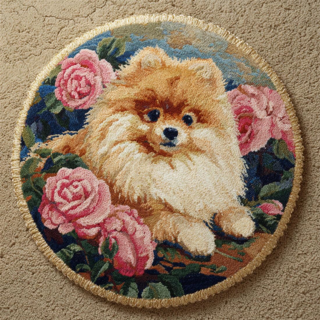 Rqwybcaxn DIY Latch Hook Rug Kit for Adults Animal Embroidery Kit Dog and Rose 50x50cm Round Tapestry with Crochet Hook Living Room Craft Gift