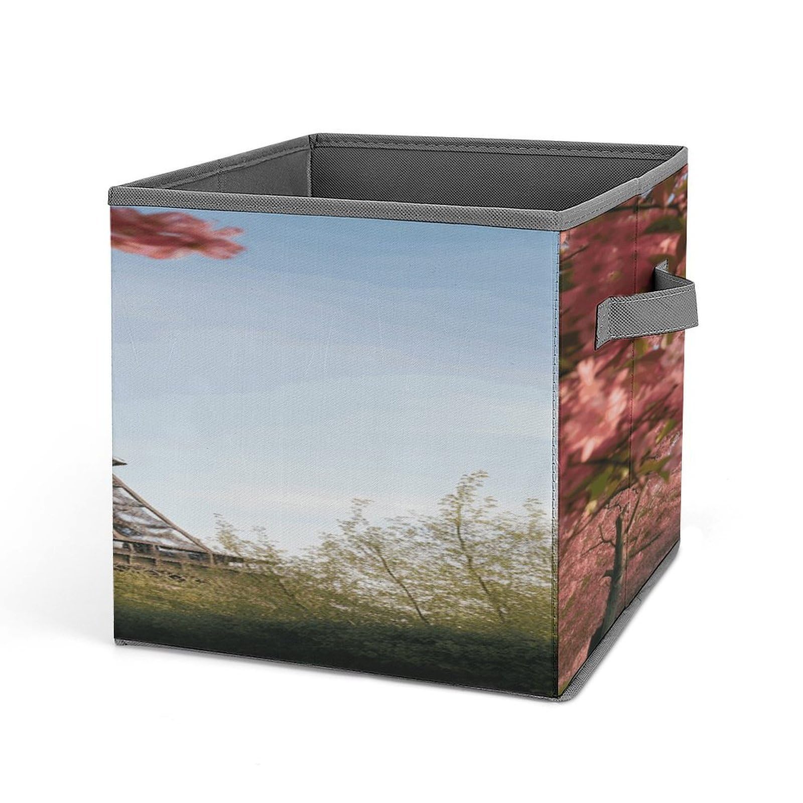 VstaDank Paris Eiffel Tower Flower Storage Bin Collapsible Storage Cubes Organizer Oxford Cloth Storage Box with Dual Handles Large Stackable Closet Storage Bins for Sheets Hat Sweater