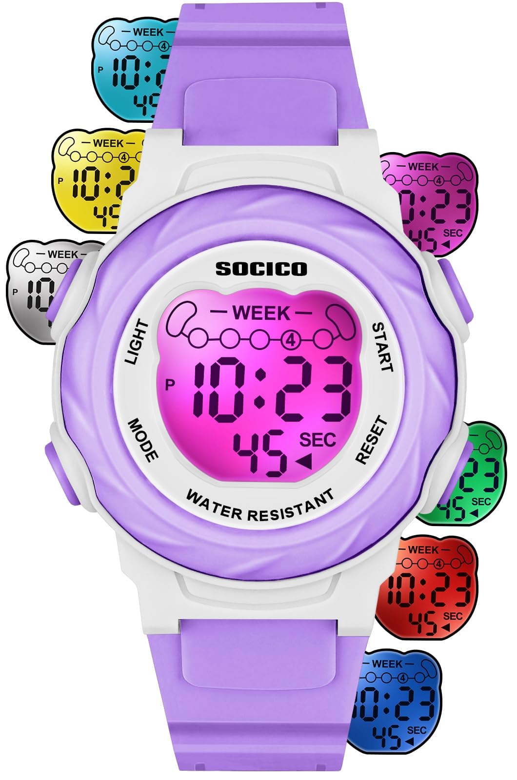 SOCICO Kids Digital Watch 50M Waterproof &amp; 7 Color Lights for Boys Girls