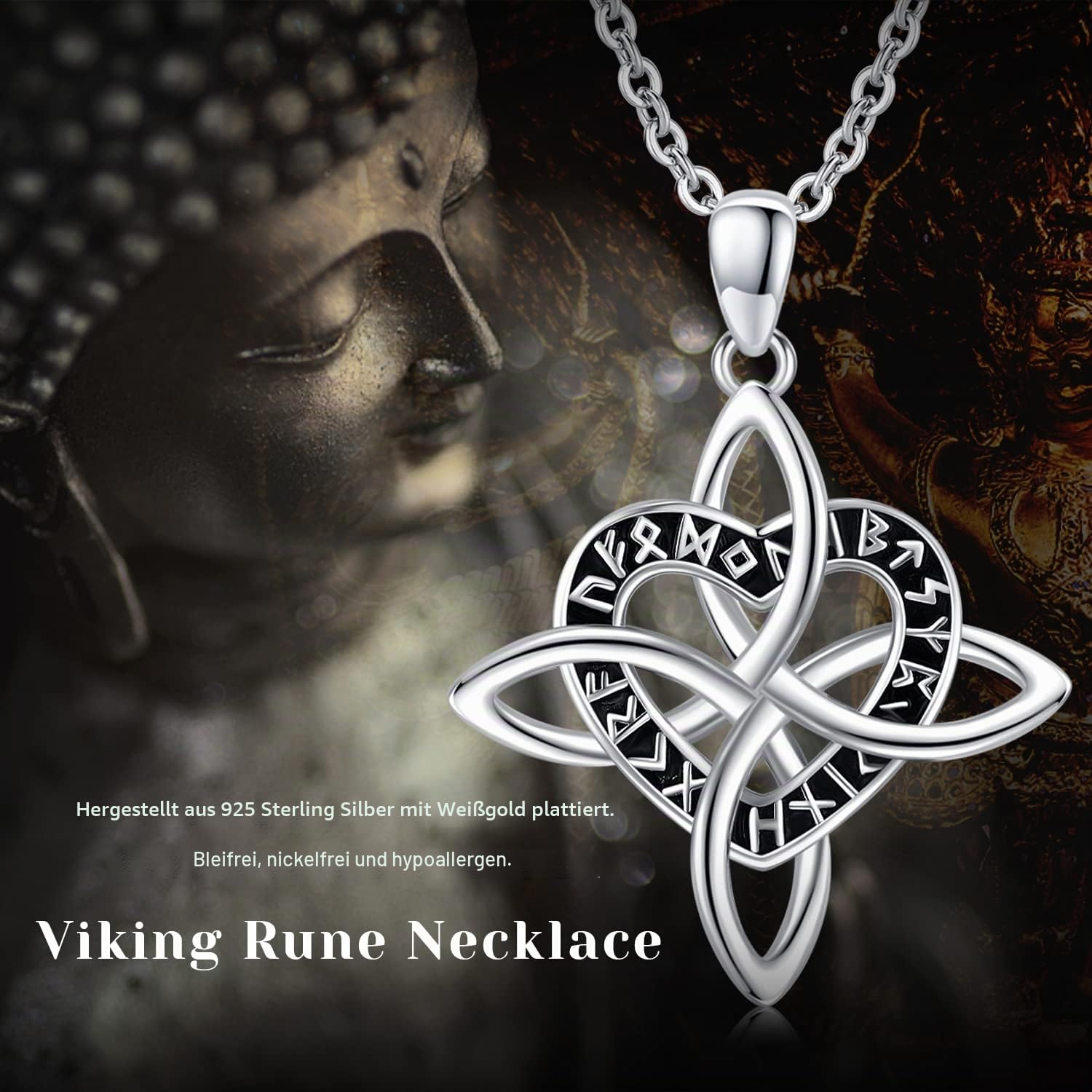 TwoAnts Wikinger Kette 925 Sterling Silber Herz/Hexenknoten/Unendlichkeit Anhänger für Keltische Halskette Norse Rune Kette Wikinger Schmuck Amulett Geschenke für Frauen Männer