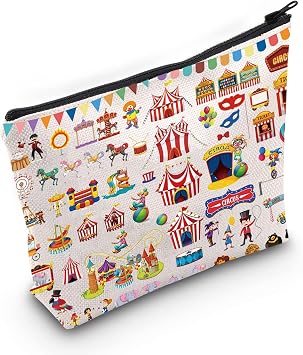 LEVLO Circus Cosmetic Make Up Bag Gift For Circus Fans Circus Animals Jokers Circus Tent Zipper Pouch Bag Circus Merchandise Circus