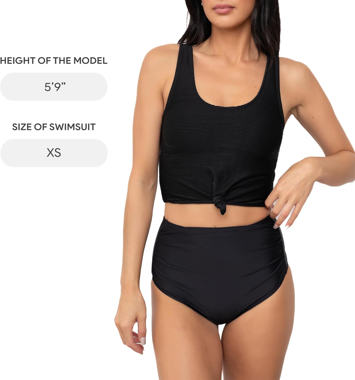 Coral Reef Swim Tankini Swimsuits for Women -Knotted Front Tankini Tops with Mid-High Ruched Swim Bottoms Tankinis - Black - Image 6