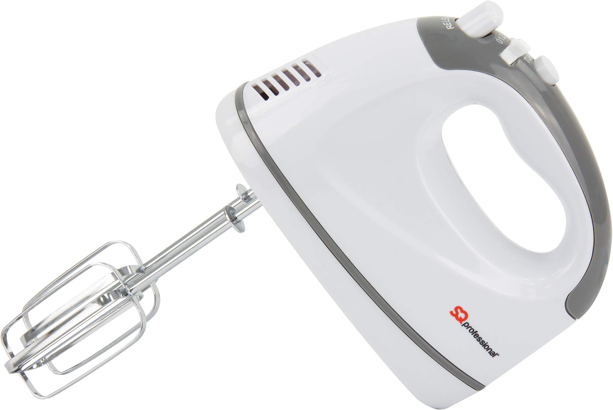 SQ Professional Blitz Hand Mixer - Electric Whisk and Beater for Baking, 5 Speeds, Stainless Steel Kneader, 300W (White)