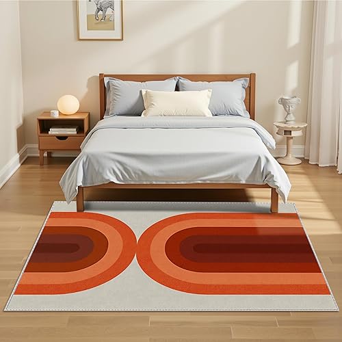 Miniatura 3 de Alfombra de área naranja arcoíris para sala de estar, alfombra de 5 x 7 pies para dormitorio, antideslizante, lavable, resistente a las manchas,