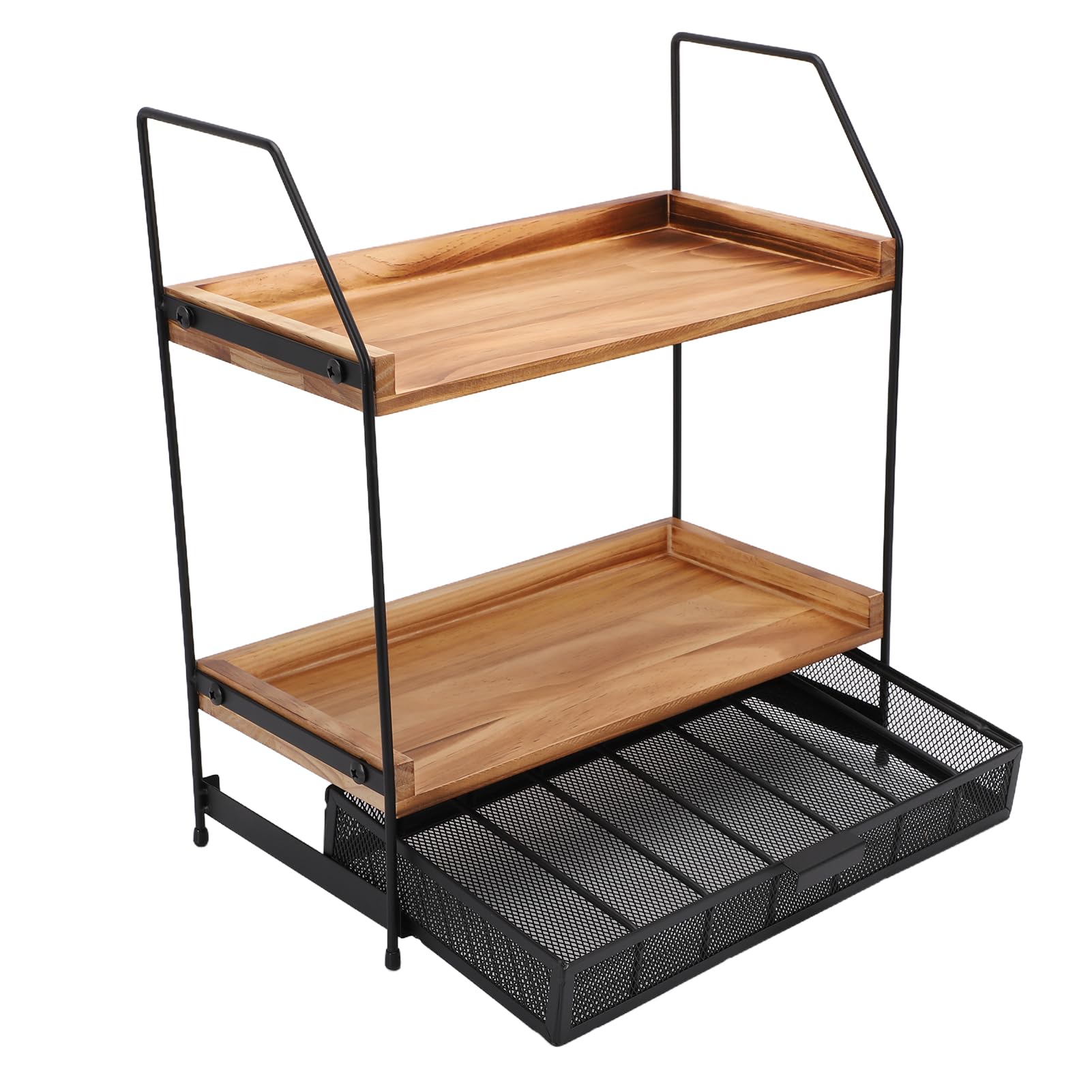 SIXRUN Gewürzregal, 2-stufiges Organizer-Regal für die Küchenarbeitsplatte, Verbundholz und Edelstahl, 35 X 18 X 40 Cm, für Kaffeebar, Heimschrank, Speisekammer mit Doppellagiger Aufbewahrung