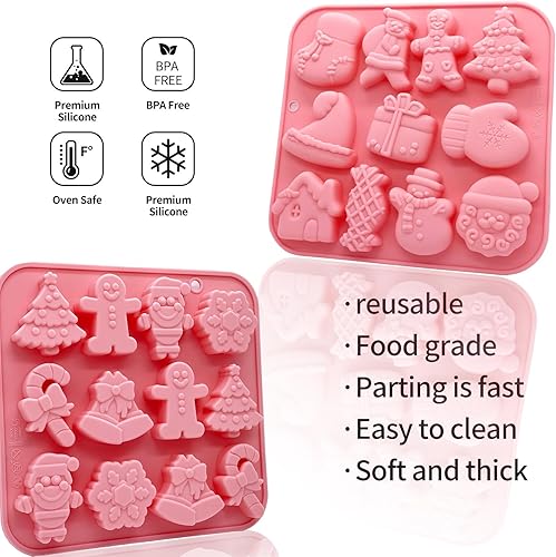 Miniatura 7 de Paquete de 3 moldes de silicona de Navidad para hornear, moldes de silicona para Navidad, moldes de jabón para chocolate, gelatina, muñeco de nieve,