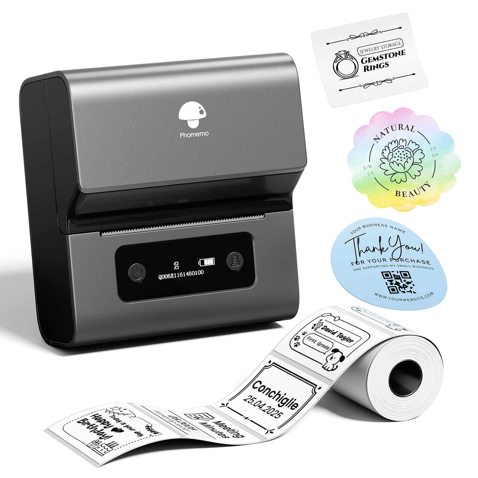 Phomemo M221 Etiquetadora Portátiles, Impresora de Etiquetas Autoadhesivas térmica Bluetooth para Empresas, Código qr, Logotipo, Comercio minorista, Correo, Compatible con Smartphones y PC, Gris