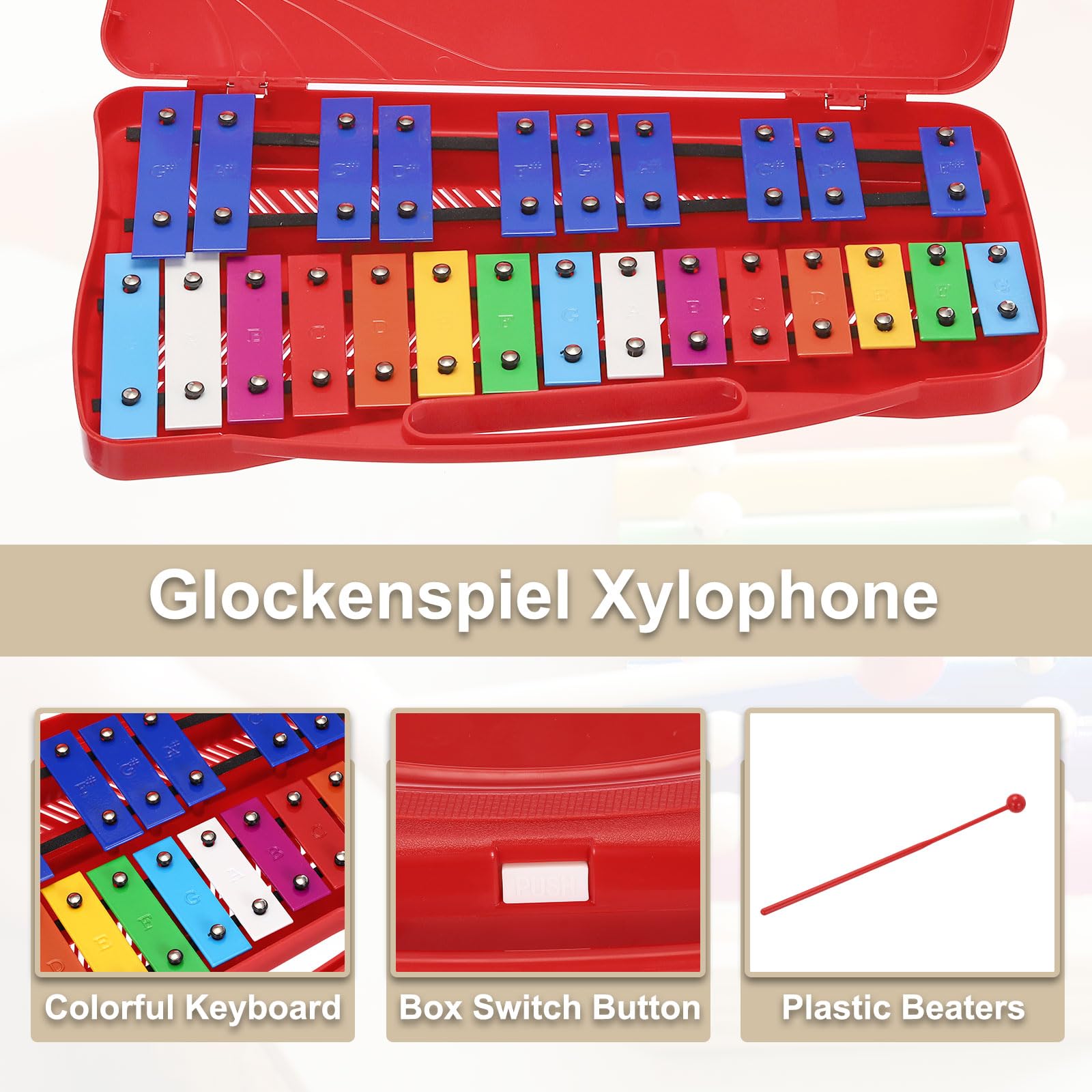 QUARKZMAN 25 Note Xilofono Professionale Xilofono Percussione Strumenti Musicali Strumento Didattico Musicale, Rosso