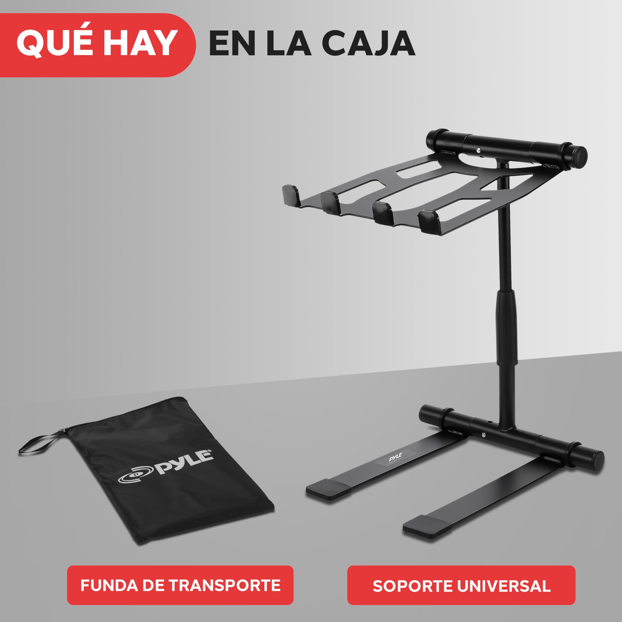 Pyle soporte ordenador portatil, Alzador, Angulo ajustable, Altura plegable, Bandeja antideslizante, Ideal para computadora, Laptop, Equipos de DJ, Tocadiscos, Uso en el hogar u oficina